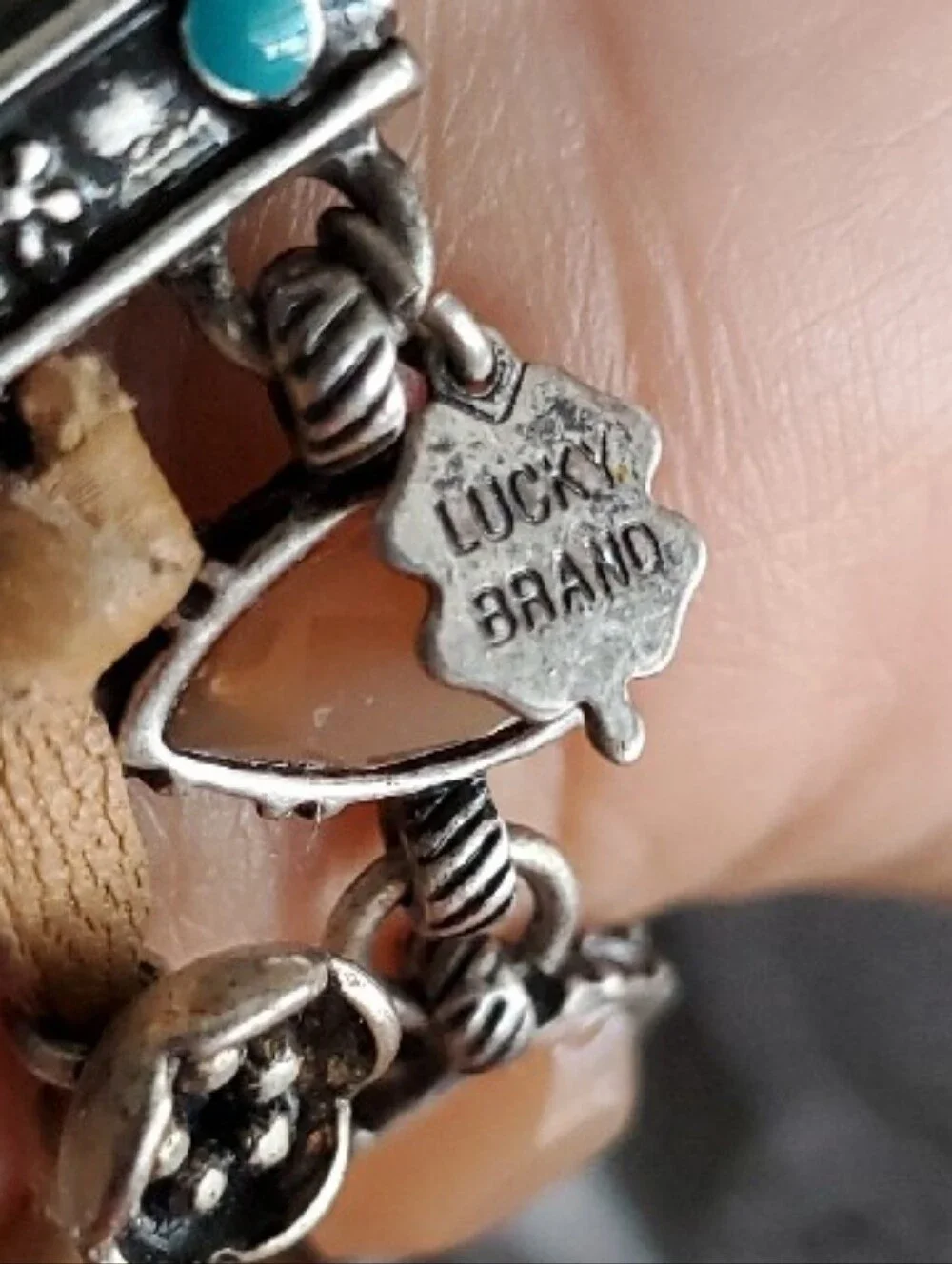 Vintage-Inspired Lucky Brand Silver Tone Bracelet Pale Pink Stones Boho - Picture 6 of 9
